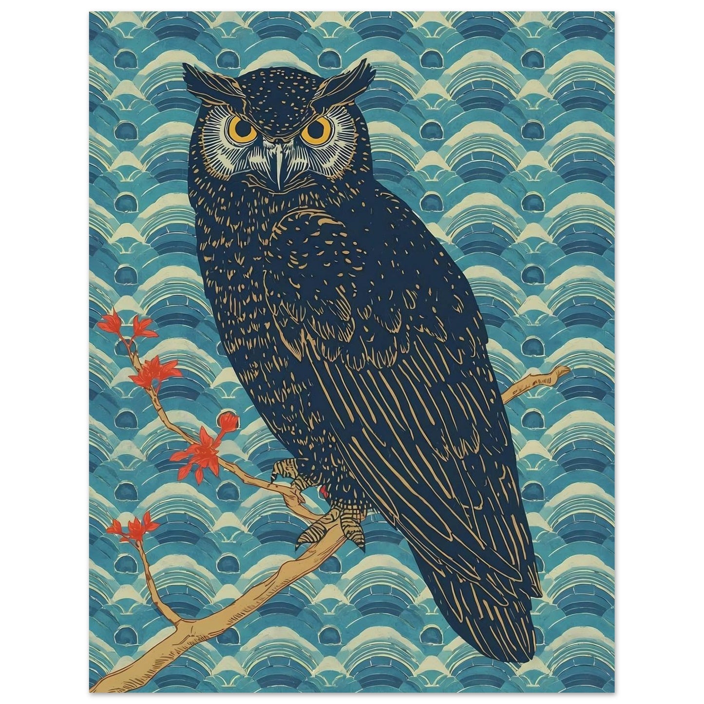 Night Watch Owl Japanese Art Wall Poster 27x35 cm 11x14″