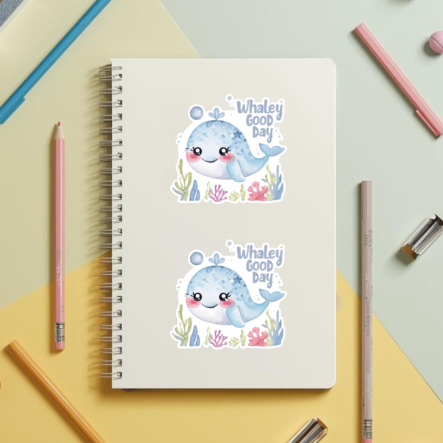 Whaley Good Day Cute Whale | Ocean Life | White Vinyl | Die-Cut Sticker