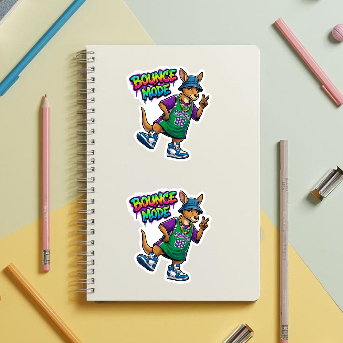 Bounce Mode Cool Kangaroo | 90s Streetwear | White Vinyl | Die-Cut Sticker