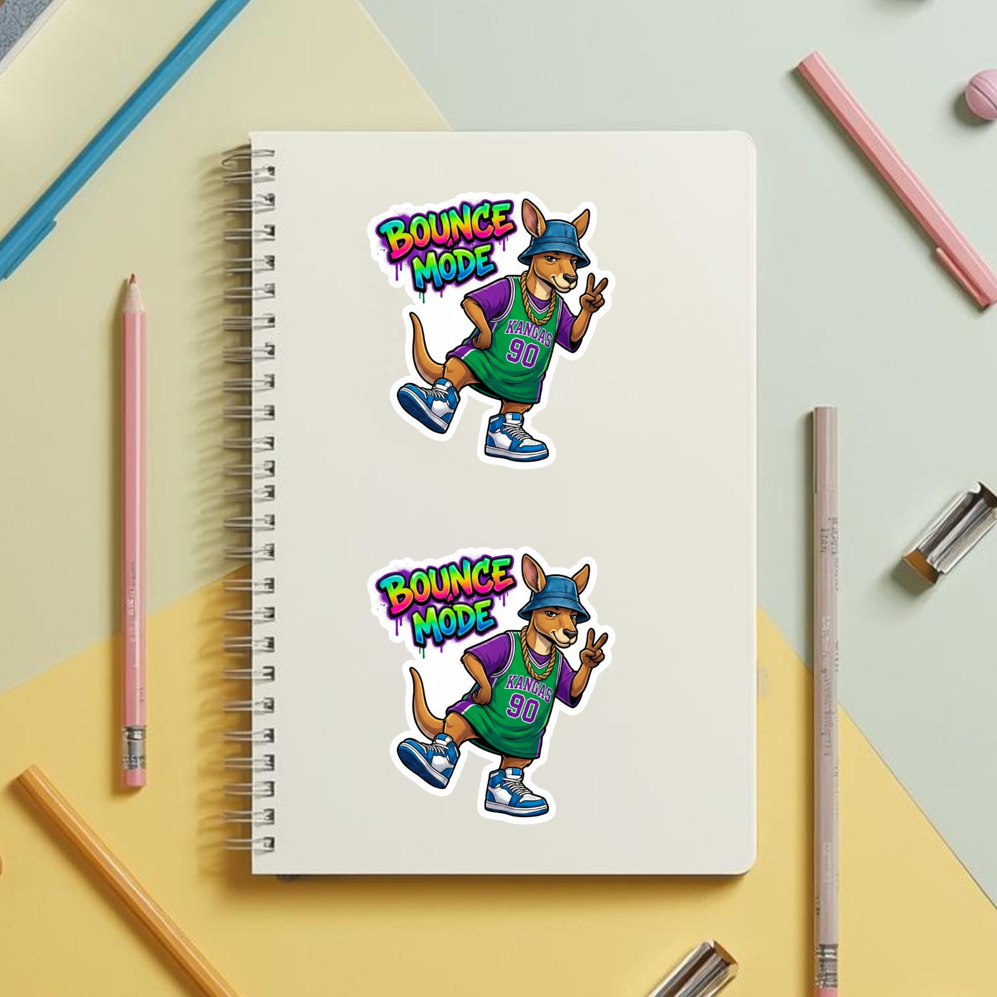 Bounce Mode Cool Kangaroo | 90s Streetwear | White Vinyl | Die-Cut Sticker