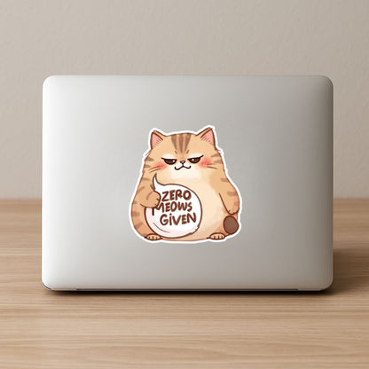 Zero Meows Given Grumpy Cat | Sassy Animal | White Vinyl | Die-Cut Sticker