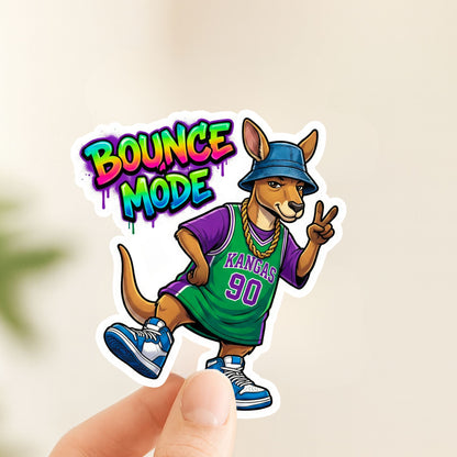 Bounce Mode Cool Kangaroo | 90s Streetwear | White Vinyl | Die-Cut Sticker