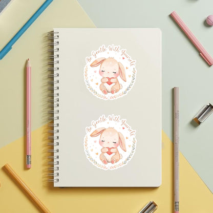 Be Gentle With Yourself Bunny | Self Care | White Vinyl | Die-Cut Sticker