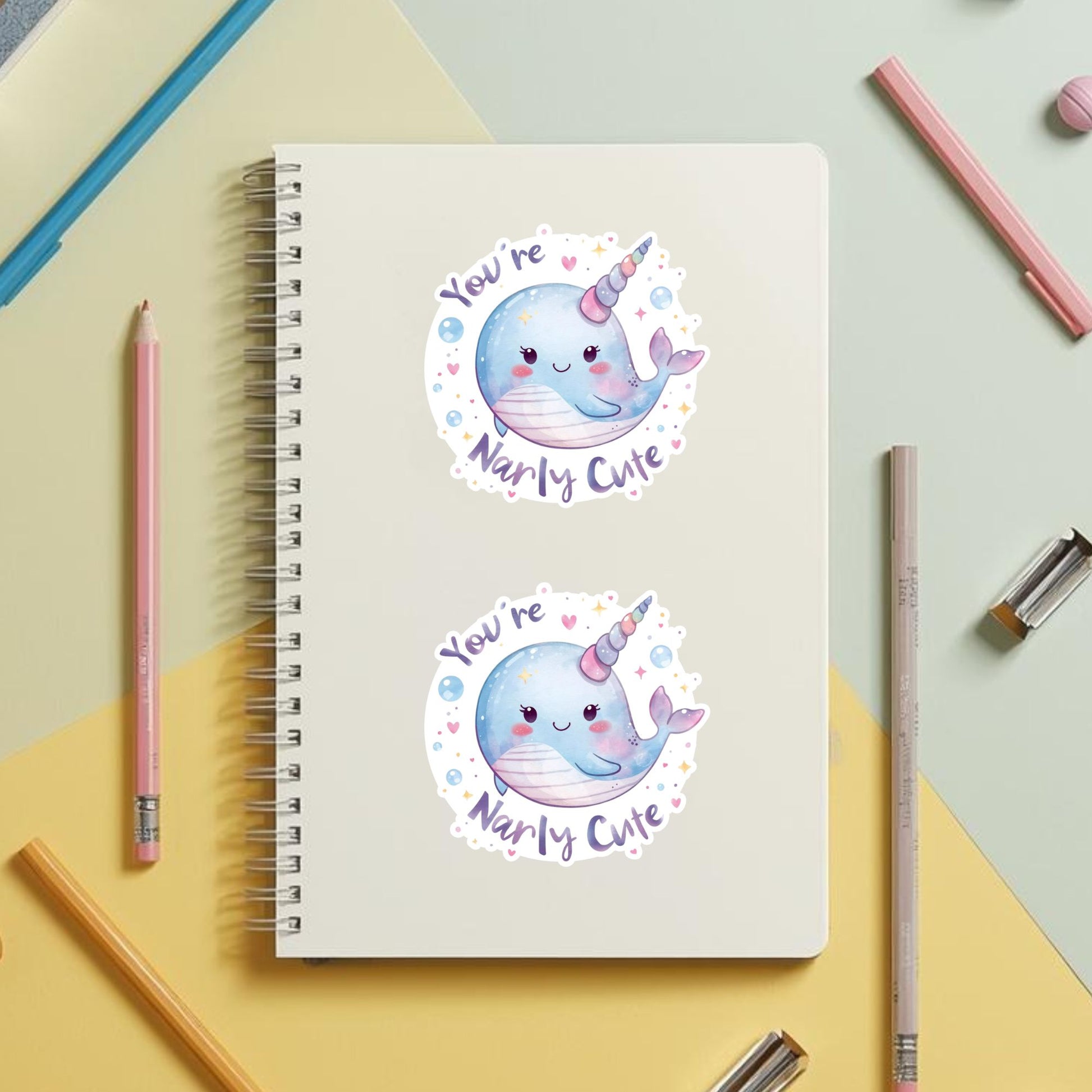 You're Narly Cute Narwhal | Ocean Pun | White Vinyl | Die-Cut Sticker