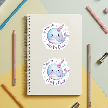 You're Narly Cute Narwhal | Ocean Pun | White Vinyl | Die-Cut Sticker