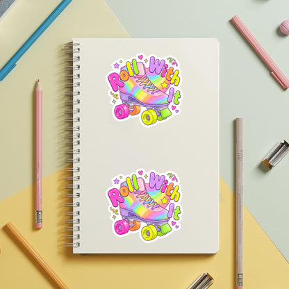 Roll With It Rainbow Skate | Retro Skater | Iridescent Vinyl | Die-Cut Sticker