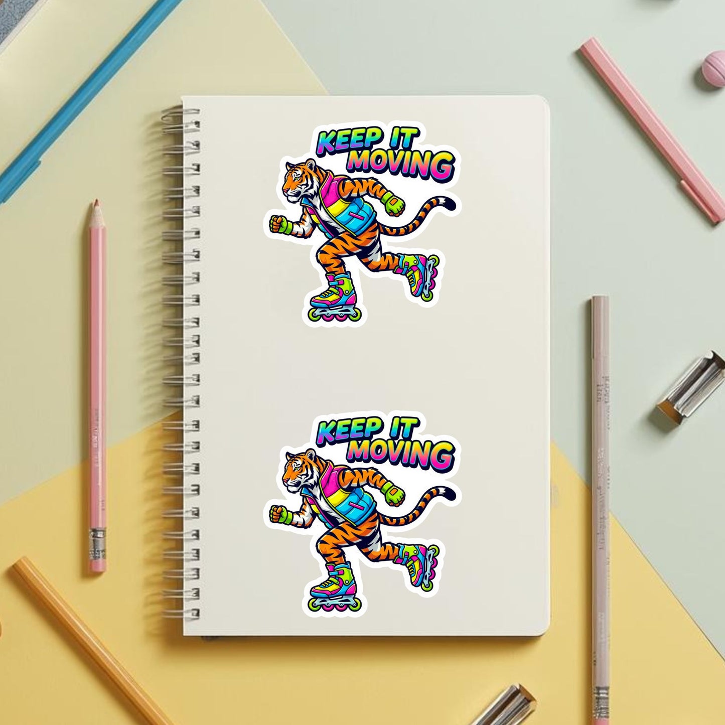 Keep It Moving Rollerblade Tiger | 90s Skater | White Vinyl | Die-Cut Sticker