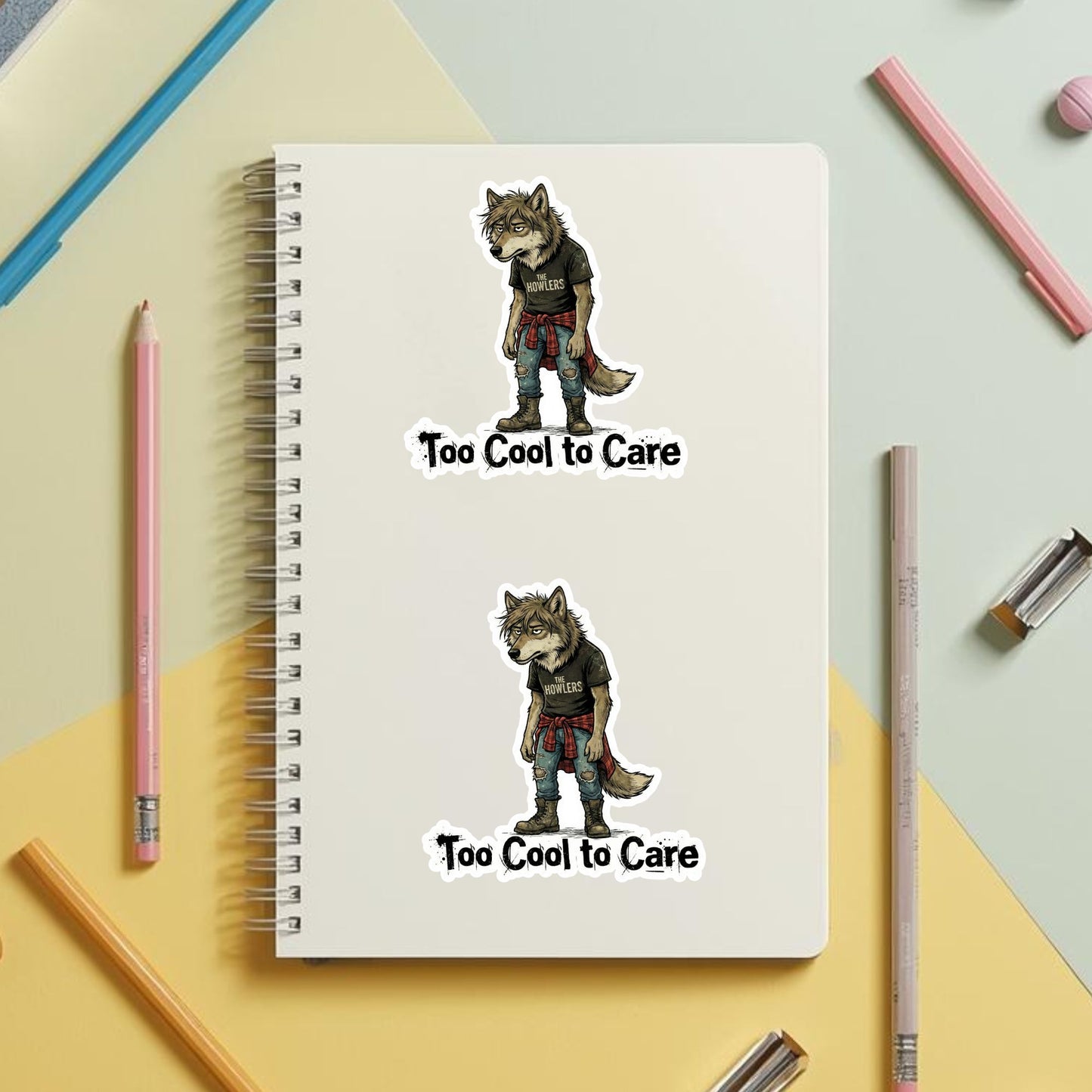 Too Cool to Care Grunge Wolf | Edgy Aesthetic | White Vinyl | Die-Cut Sticker
