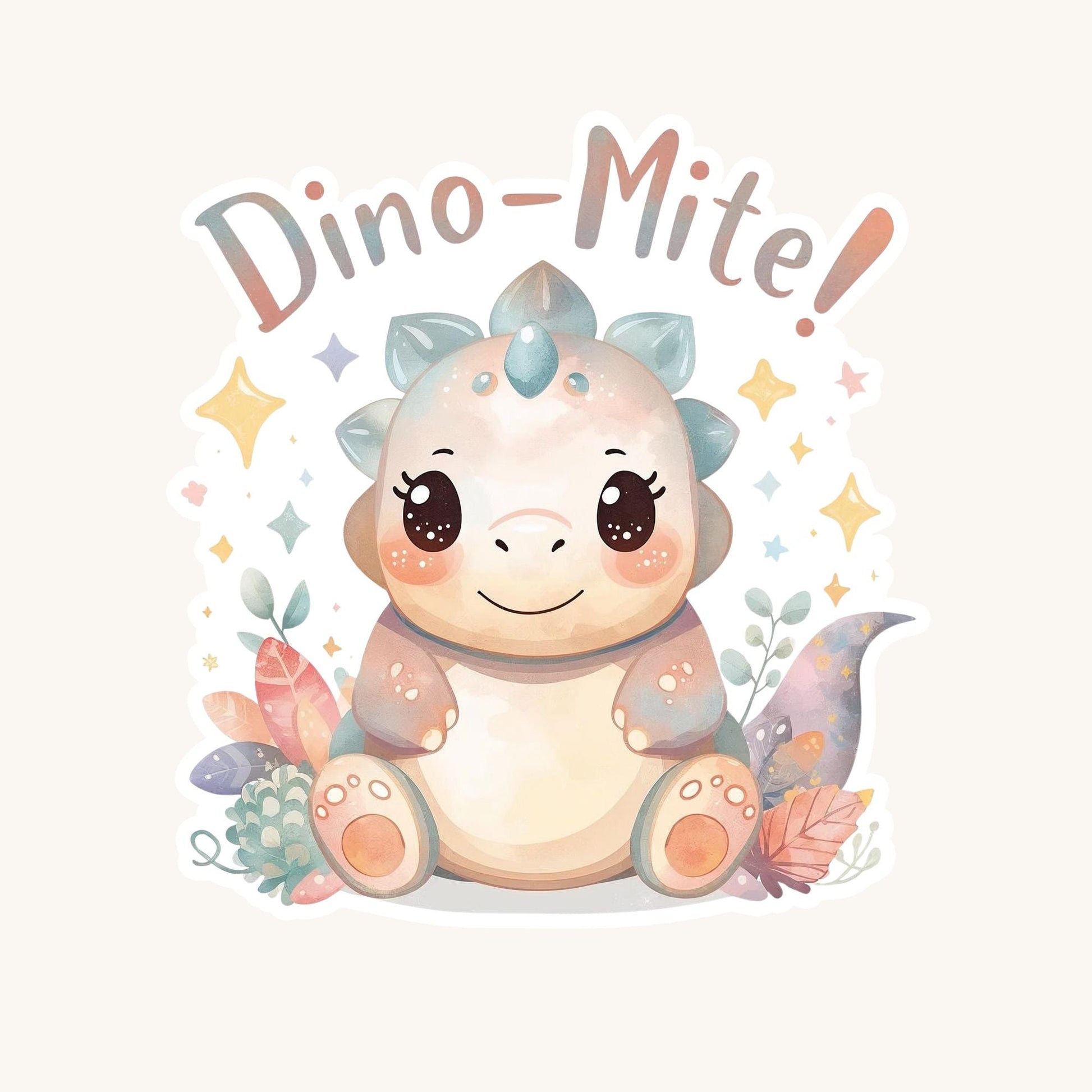 Dino-Mite Pastel Dinosaur | Kawaii Dino | White Vinyl | Die-Cut Sticker