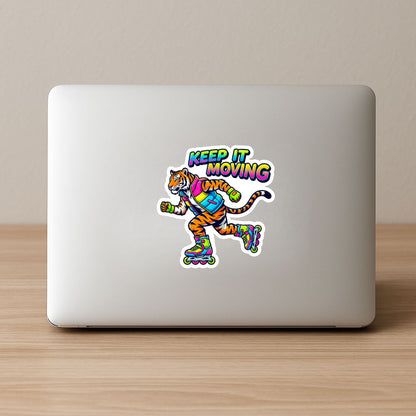Keep It Moving Rollerblade Tiger | 90s Skater | White Vinyl | Die-Cut Sticker