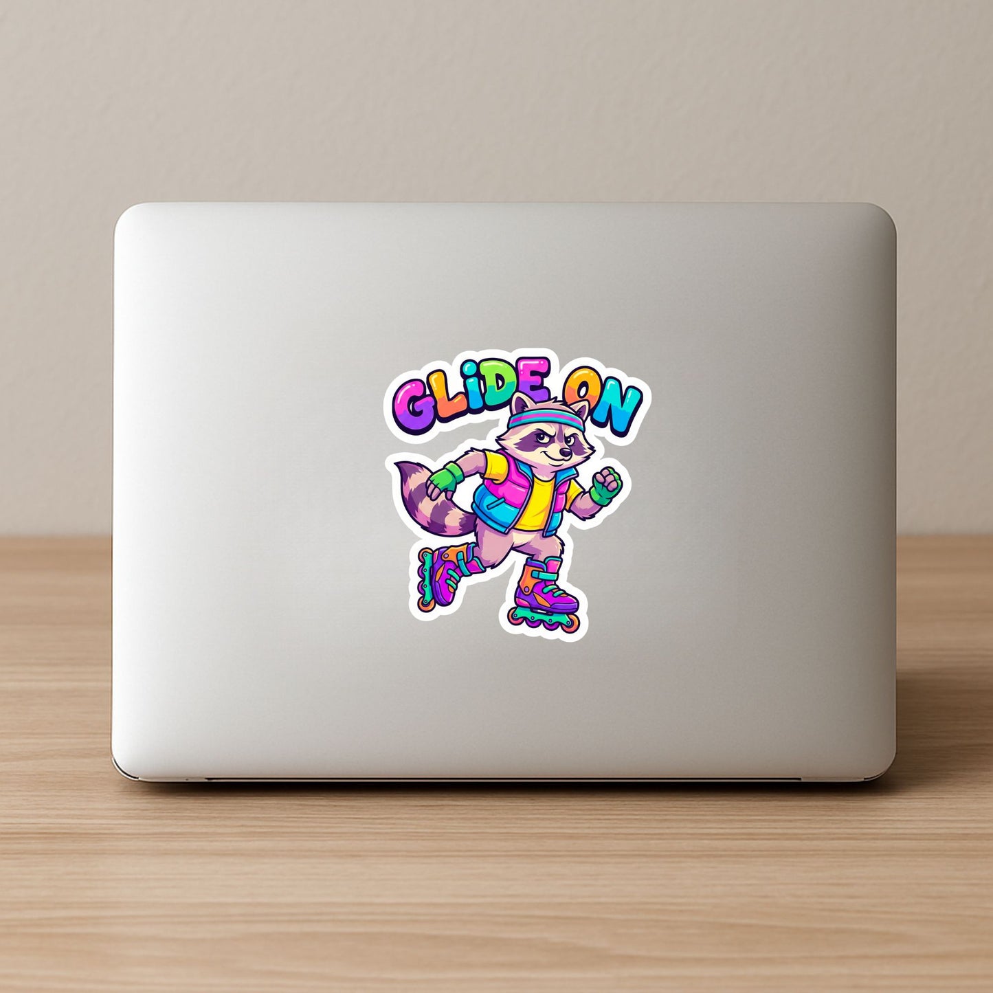 Glide On Rollerblade Raccoon | 90s Skater | White Vinyl | Die-Cut Sticker