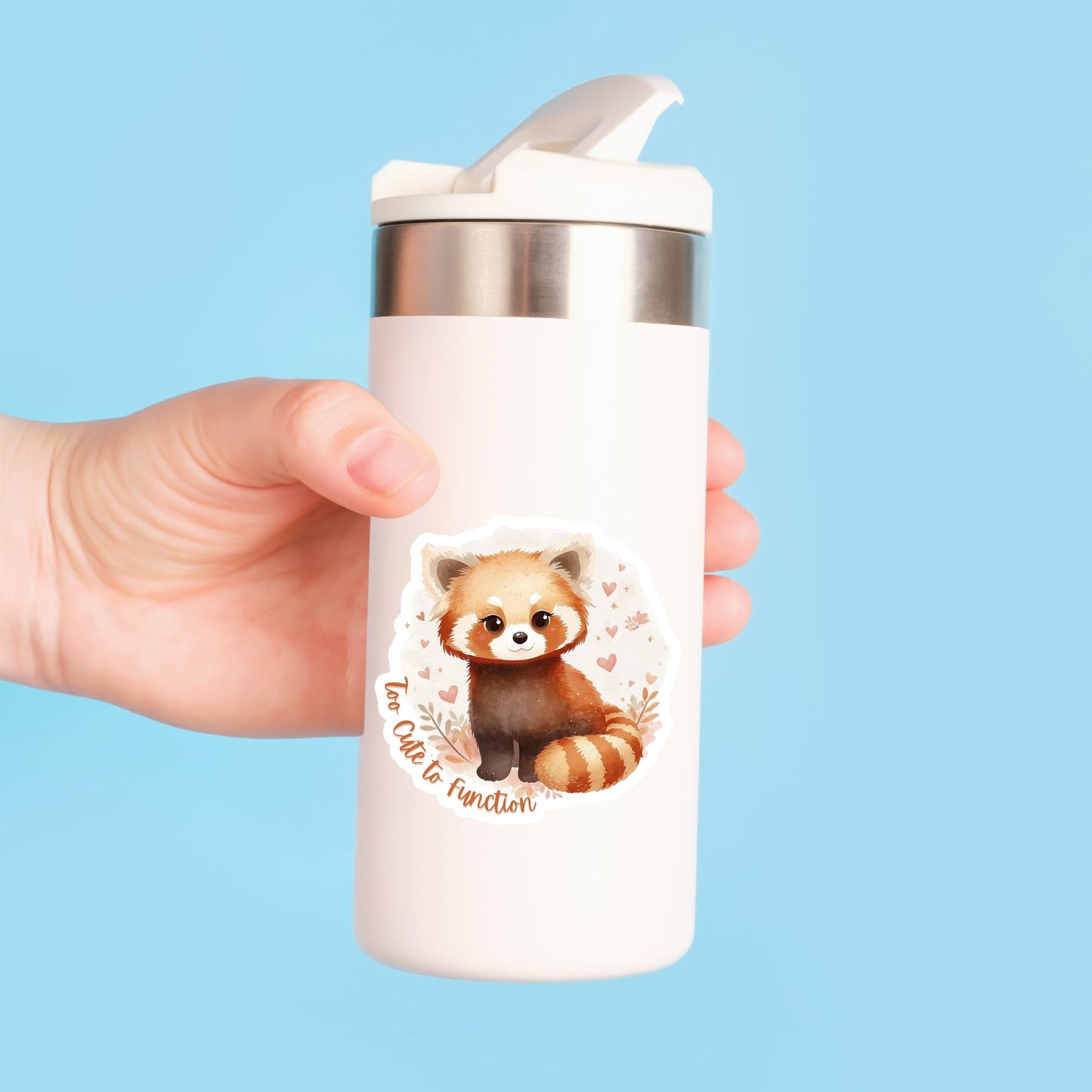 Too Cute to Function Red Panda | Kawaii Animal | White Vinyl | Die-Cut Sticker
