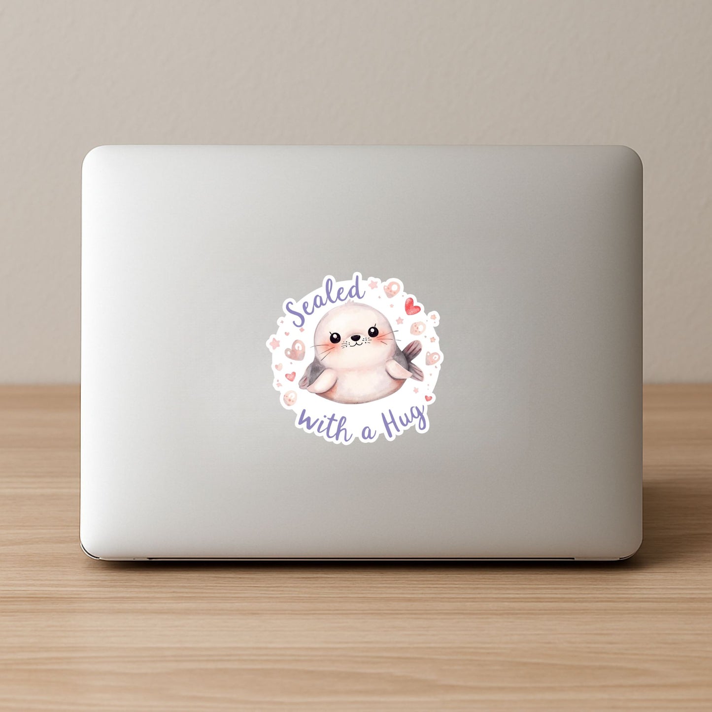 Sealed with a Hug Baby Seal | Ocean Life | White Vinyl | Die-Cut Sticker