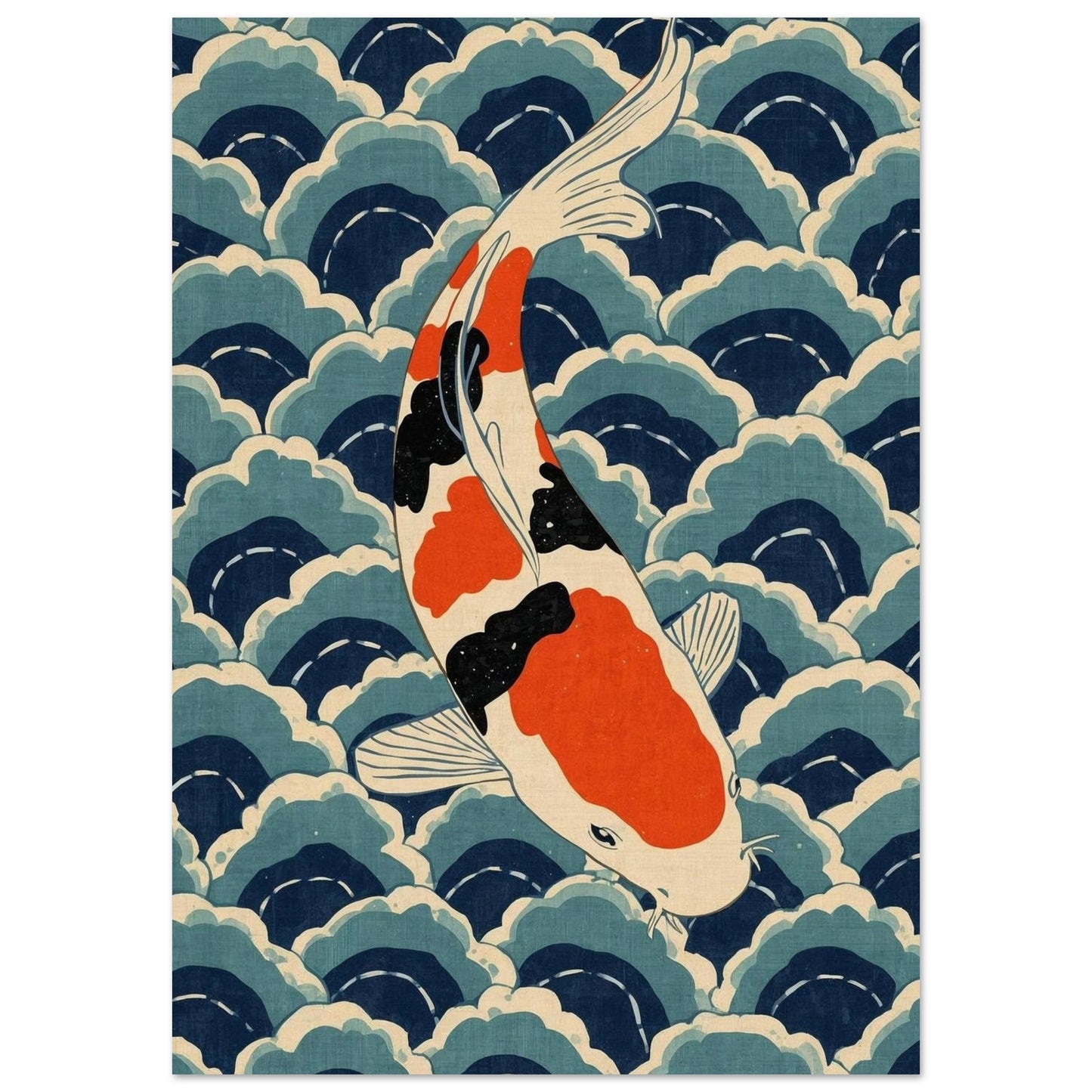 Koi Wave Japanese Art Wall Poster A0 (84.1 x 118.9 cm)
