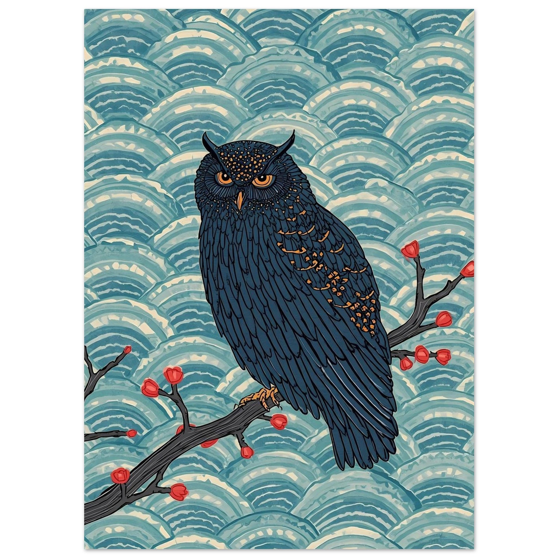 Midnight Owl Japanese Art Wall Poster 13x18 cm 5x7″