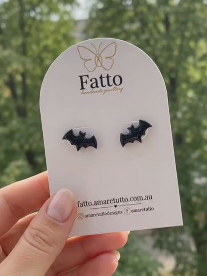 Bat Stud Earrings, Handmade Halloween Resin Studs