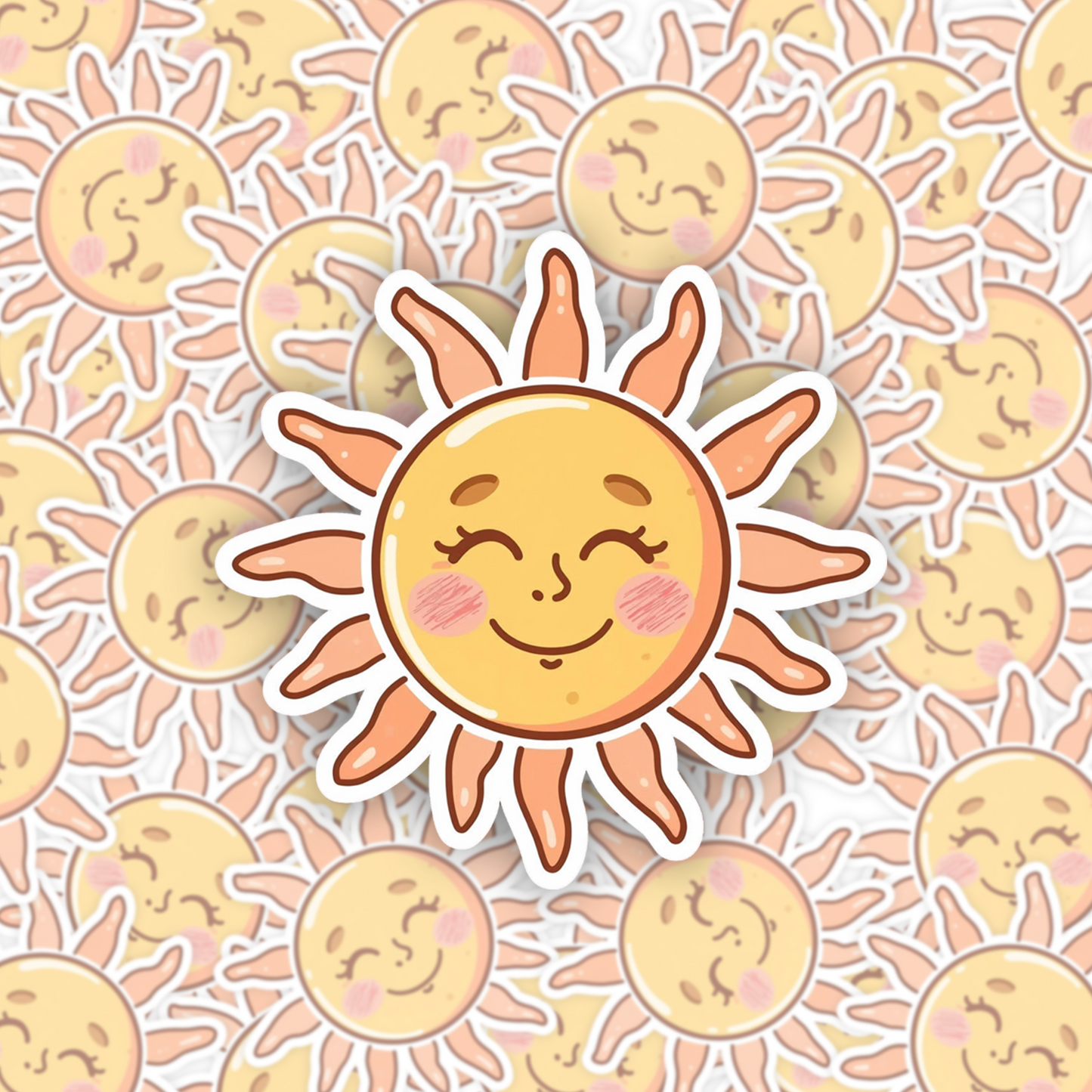 Smiling Sun Retro Face | Kawaii | White Satin Vinyl | Kiss-Cut Sticker