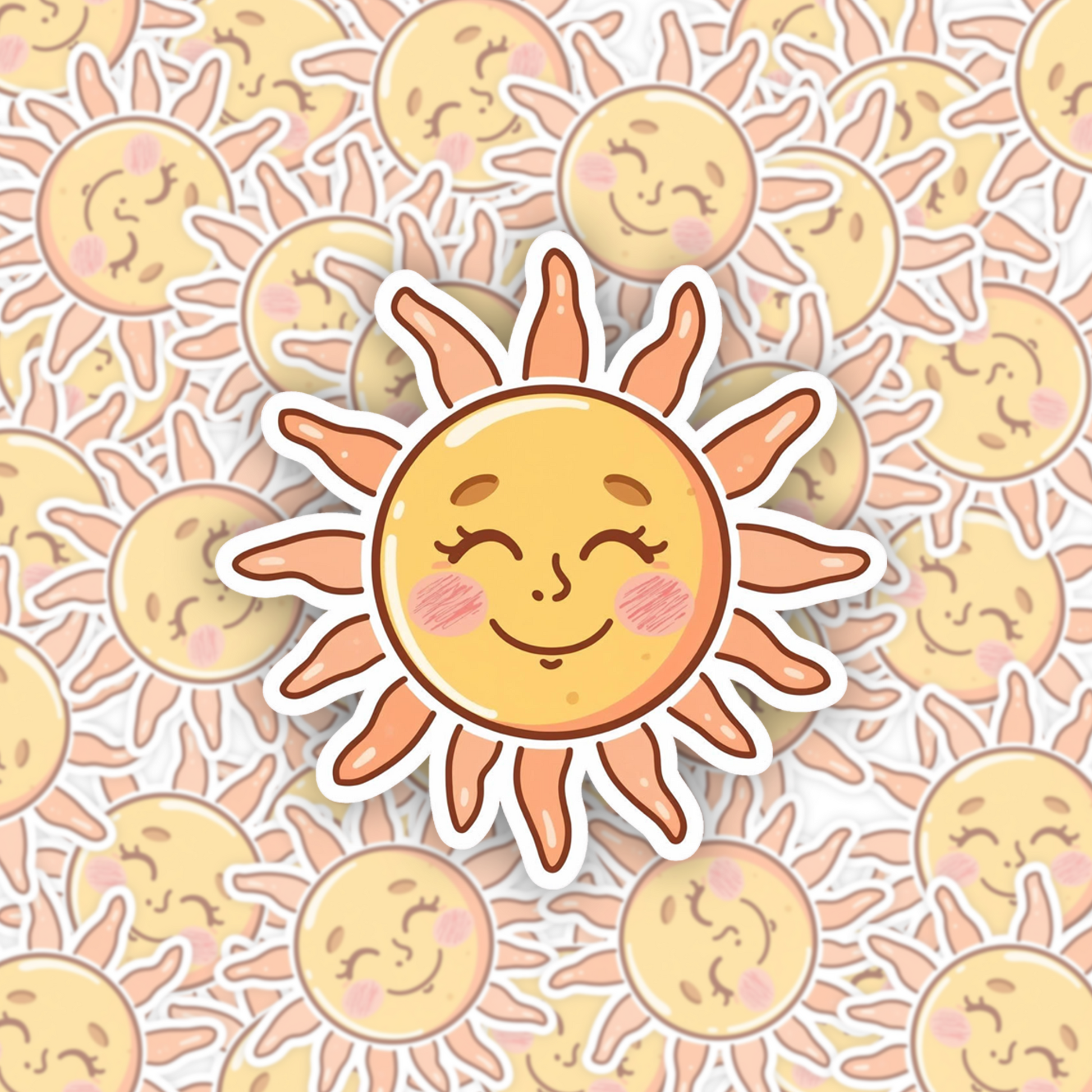 Smiling Sun Retro Face | Kawaii | White Satin Vinyl | Kiss-Cut Sticker